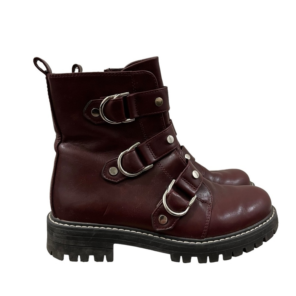 SO Burgundy Red Buckle Moto Biker Boots 6.5
